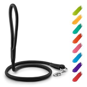 Rolled Leather Dog Leash 4Ft x 0.5 in for Small Medium and Large Dogs Heavy Duty Leather Puppy Leash for Outdoor Walking Running Training Black