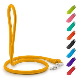 Rolled Leather Dog Leash 6Ft * 0.5 in for Small Medium and Large Dogs Heavy Duty Leather Puppy Leash for Outdoor Walking Running Training Yellow Color