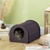 PawHut Dome Heated Cat House Portable and Waterproof Pet Shelter for Kitty in Winter, Brown