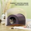 PawHut Dome Heated Cat House Portable and Waterproof Pet Shelter for Kitty in Winter, Brown