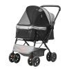 VEVOR Pet Stroller, 4 Wheels Dog Stroller Rotate with Brakes, 44lbs Weight Capacity, Puppy Stroller with Reversible Handlebar