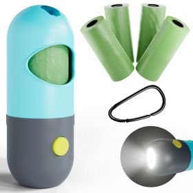 Dog Poop Bag Dispenser with 4 Rolls of 15 Bags in Each. 60 bags Green Dog Poop Bag Holder with Flashlight for Leash. Dog Bag Dispenser with Carabiner