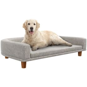 PawHut Dog Sofa Couch, Pet Bed with Comfortable Luxury Cushion, Washable Cover, Wooden Legs, Anti-slip Mat for Large Dogs, Cats, Kittens, Gray