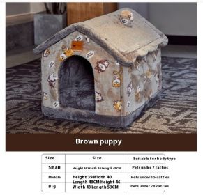 Foldable Dog House Pet Cat Bed Winter Dog Villa Sleep Kennel Removable Nest Warm Enclosed Cave Sofa Pets Supplies (Option: Coffee dog-Small)