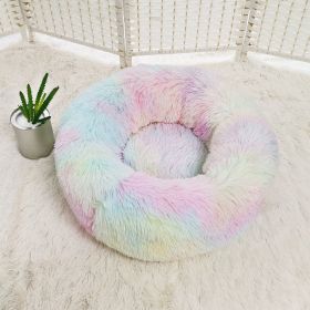 Dog Beds For Small Dogs Round Plush Cat Litter Kennel Pet Nest Mat Puppy Beds (Option: Color-80cm)