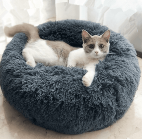 Dog Beds For Small Dogs Round Plush Cat Litter Kennel Pet Nest Mat Puppy Beds (Option: Gray-40cm)