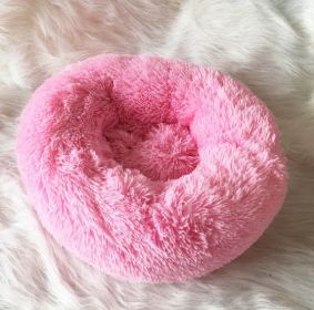 Dog Beds For Small Dogs Round Plush Cat Litter Kennel Pet Nest Mat Puppy Beds (Option: Good Light pink-70cm)