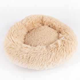 Dog Beds For Small Dogs Round Plush Cat Litter Kennel Pet Nest Mat Puppy Beds (Option: Apricot-70cm)