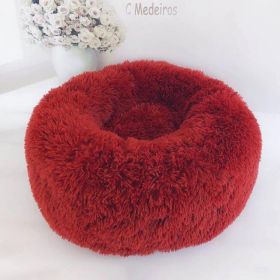 Dog Beds For Small Dogs Round Plush Cat Litter Kennel Pet Nest Mat Puppy Beds (Option: Red-100cm)