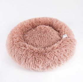 Dog Beds For Small Dogs Round Plush Cat Litter Kennel Pet Nest Mat Puppy Beds (Option: Leather Pink-70cm)