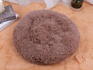 Dog Beds For Small Dogs Round Plush Cat Litter Kennel Pet Nest Mat Puppy Beds (Option: Light brow-70cm)