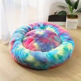 Dog Beds For Small Dogs Round Plush Cat Litter Kennel Pet Nest Mat Puppy Beds (Option: Rainbow-70cm)