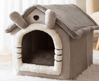 Foldable Dog House Pet Cat Bed Winter Dog Villa Sleep Kennel Removable Nest Warm Enclosed Cave Sofa Pets Supplies (Option: Grey cat-Large)