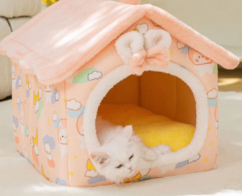 Foldable Dog House Pet Cat Bed Winter Dog Villa Sleep Kennel Removable Nest Warm Enclosed Cave Sofa Pets Supplies (Option: Space Rabbit-Large)