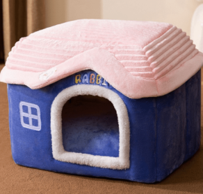 Foldable Dog House Pet Cat Bed Winter Dog Villa Sleep Kennel Removable Nest Warm Enclosed Cave Sofa Pets Supplies (Option: Blue Rabbit-Large)