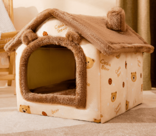 Foldable Dog House Pet Cat Bed Winter Dog Villa Sleep Kennel Removable Nest Warm Enclosed Cave Sofa Pets Supplies (Option: Brown bear-Small)