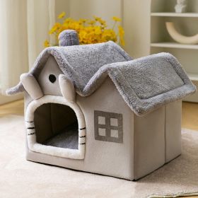 Foldable Dog House Pet Cat Bed Winter Dog Villa Sleep Kennel Removable Nest Warm Enclosed Cave Sofa Pets Supplies (Option: Double top grey torso-Small)