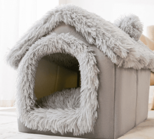 Foldable Dog House Pet Cat Bed Winter Dog Villa Sleep Kennel Removable Nest Warm Enclosed Cave Sofa Pets Supplies (Option: Grey Snow House-Large)