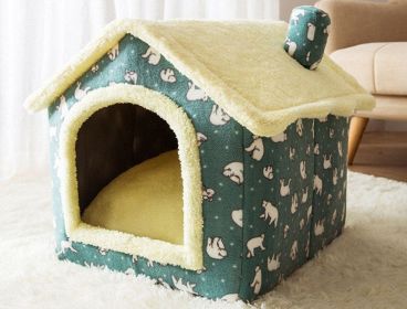 Foldable Dog House Pet Cat Bed Winter Dog Villa Sleep Kennel Removable Nest Warm Enclosed Cave Sofa Pets Supplies (Option: Green bear den-Large)