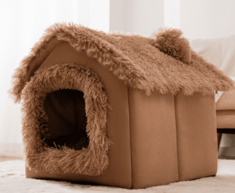 Foldable Dog House Pet Cat Bed Winter Dog Villa Sleep Kennel Removable Nest Warm Enclosed Cave Sofa Pets Supplies (Option: Brown Snow House-Large)