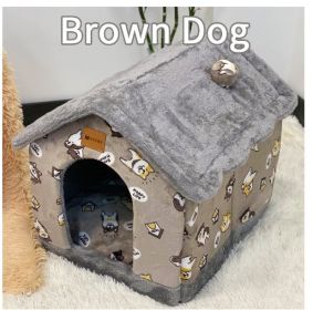 Foldable Dog House Pet Cat Bed Winter Dog Villa Sleep Kennel Removable Nest Warm Enclosed Cave Sofa Pets Supplies (Option: Coffee-Large)