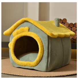 Foldable Dog House Pet Cat Bed Winter Dog Villa Sleep Kennel Removable Nest Warm Enclosed Cave Sofa Pets Supplies (Option: Light green dinosaur-Large)