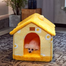 Foldable Dog House Pet Cat Bed Winter Dog Villa Sleep Kennel Removable Nest Warm Enclosed Cave Sofa Pets Supplies (Option: Yellow omelette-Small)