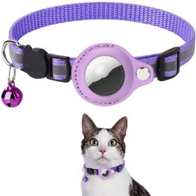 Reflective Collar Waterproof Holder Case For Airtag Air Tag Airtags Protective Cover Cat Dog Kitten Puppy Nylon Collar (Color: PURPLE)